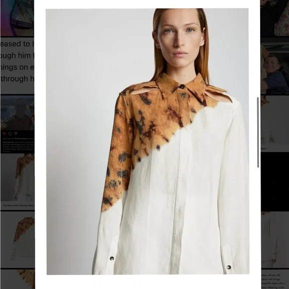Proenza Schouler Tie Dye Linen Viscose Shirt in Bronze Multi - Size 10 - Picture 4 of 16
